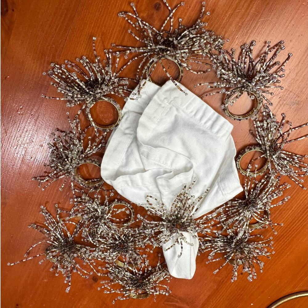Large Beaded 5 " Iridescent Spray Napkin Ring - Set of 12